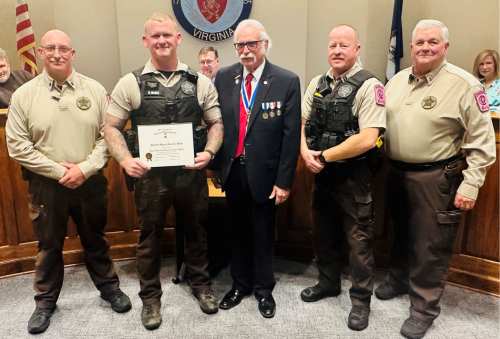 Dep. Brandon McKee receives award from SAR Patrick Henry Chapter